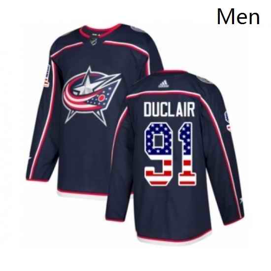 Mens Adidas Columbus Blue Jackets 91 Anthony Duclair Authentic Navy Blue USA Flag Fashion NHL Jersey